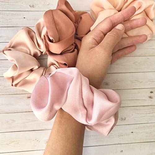 6 Pieces Satin Silk Scrunchies for hair, Big Hair Scrunchies Satin Hair Ties Ponytail Holder No Hurt Your Hair Wedding Bridal Silk Hair Ties