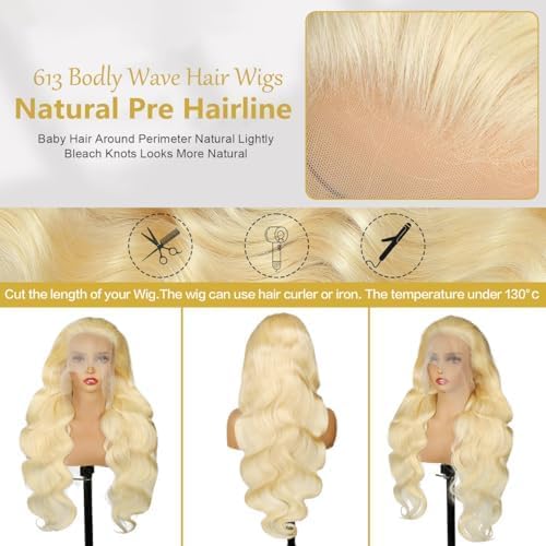 613 Lace Front Wig Human Hair 20 Inch 200% Density Body Wave 13x6 HD Transparent Lace Pre-Plucked with Baby Hair