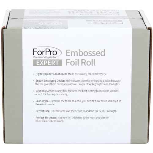 ForPro Professional Collection Expert Embossed Aluminum Foil Roll, 320 Ft Hair Foils for Color Application and Highlighting Services, Silver, Medium, 5W
