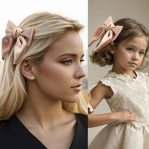 Vercret Bows for Women-4 Pcs Silky Satin Hair Bows Ribbon Bow for Hair, Bow Barrettes Women Teen Girl Hair Accessories Mother Daughter Birthdays Christmas Gift