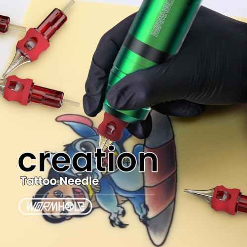 Wormhole Tattoo Cartridge Needles, 50pcs Mixed Sizes Disposable Finger Ledge Tattoo Needles #10 Standard 3RL 5RL 7RL 9RL 11RL Round Liner for Tattoo Machine Tattoo Gun Tattoo Supplies