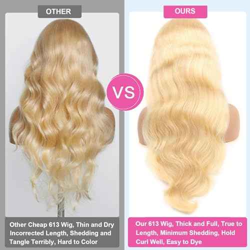 613 13x6 Lace Front Wig Human Hair Body Wave Blonde Wig Human Hair 200% Density 613 HD Lace Frontal Wig Blonde Lace Front Wigs Human Hair Pre Plucked Glueless 613 Wig 22 Inch
