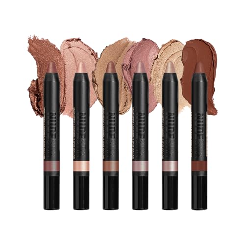 Nudestix Nude Beach 6-Piece Eye Palette ? Cream Eyeshadow Pencil Set in Matte & Luminous Finishes | Long-Wear, Vegan Eye Crayons in Nude, Bronze & Rose Gold Tones | Limited Edition Collector Tin