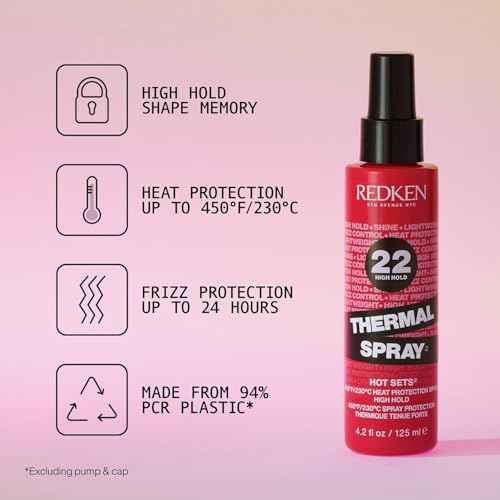 Redken Thermal Spray 22 High Hold - Thermal Heat Protectant and Setting Mist, For Curling and Flat Irons, Lasting Frizz Control & Protects Against Heat Damage