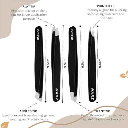 NARZ 4Pcs Professional Tweezers for Women Facial Hair Stainless Steel Precision Tweezers for Ingrown Hair Eyebrow Tweezer for Men & Women (Black Set)