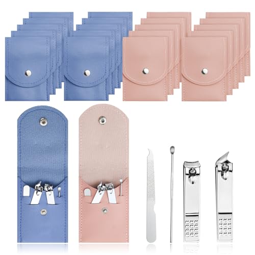 100 Sets Finger Nail Clipper Set Bulk,4 in 1 Adult Stainless Steel Travel Manicure Kit with Case Individually Wrapped Nail Clippers Bulk for Homeless,Hotel,Charity(2 Colors)