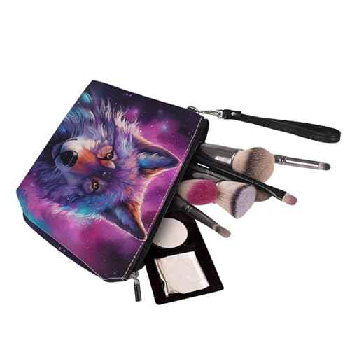 Upetstory Wolf Cosmetic Bag Galaxy Makeup Bags Toiletry Bag Travel Makeup Organizer Women Cosmetic Toiletries Accessories Storage Pouch Clutch Handbag