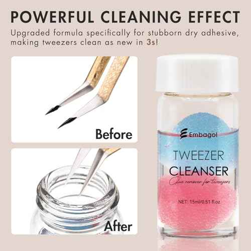 2 Bottles Tweezer Cleanser for Eyelash Extensions Tweezers Glue Remover Liquid for Lash Tools with 2 Spongeballs(2 Bottles Cleanser)