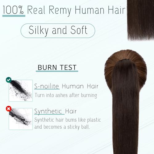 S-noilite Claw Clip Ponytail Extension Human Hair #2 Dark Brown Real Remy Human Hair Ponytail Extension 14inch Long Straight Hair Pony Tails Hair Extensions For Women 105Grams