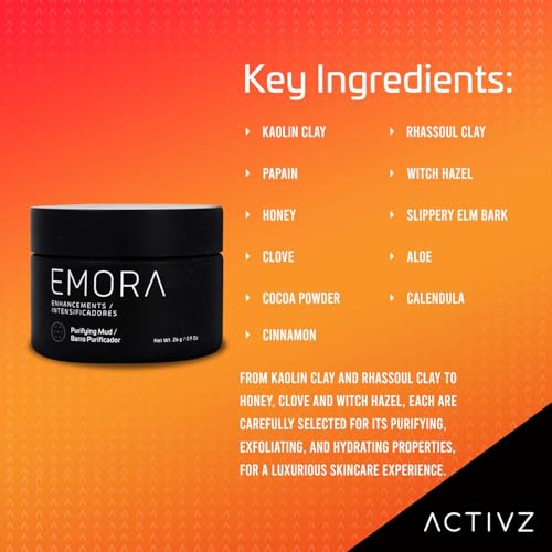 ACTIVZ Emora Purifying Mud - Skincare Mask with Kaolin Clay, Papain, and Honey to Remove Impurities, Exfoliate, and Promote Radiance - 26g