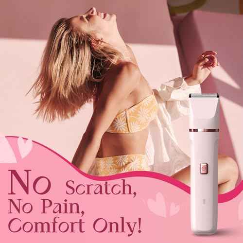 Bikini Trimmer for Women - Painless Electric Razors for Silk Skin,Cordless Body Shaver for Trip,Replaceable Lady Facial Razor, IPX7 Waterproof&Easy Cleaning, Ceramic Blade, USB Charge Dock Pink