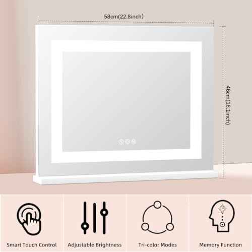 COOLJEEN Vanity Mirror with Lights, 23" x 18" LED Makeup Mirror, Lighted Makeup Mirror with 3 Color Modes, Detachable 10x Magnification and USB Charging, Tabletop & Wall-Mounted