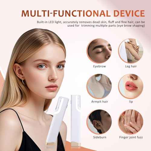 Rechargeable Sonic Smooth Dermaplane Razor for Women Face, 2 in 1 Painless Facial Exfoliation & Peach Fuzz Removal, 3-Speed Dermaplaning Tool with LED Light and 5 Refill Dermablades, White