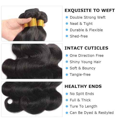 Body Wave Human Hair Bundles with Closure 10A Brazilian Human Hair 3 Bundles with 4x4 HD Lace Closure Free Part 100% Unprocessed Virgin Hair Natural Color£¨18 20 22+16 Inch£¬Body Wave£©