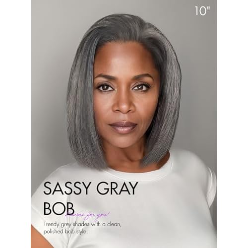 LUVME HAIR 10'' Grey Salt & Pepper Bob Wig Blunt Cut Bob Wig Pre Cut Glueless Wigs Glueless Lace Front 10 Inches Bob, Pre Cut Plucked Hd Lace Short Wig Ready To Go Natural Color Straight Side Part