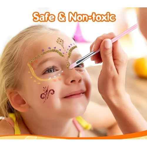 Temporary Glitter Tattoo Kit Kids, 24 Colors Glitter, 120 Stencils, Adults & Kids Arts Glitter Make Up Kit, Gifts for Girls Boys Christmas Festival Birthday Party