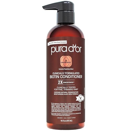 PURA D'OR 16 Oz Clinically Formulated Biotin Conditioner - Daily Hair Care Routine For Thinning Hair - 2X Concentrated Herbal Blend Hair Thickening Products For Women & Men