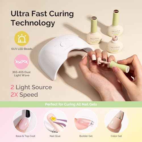 MelodySusie Gel Nail Kit with P-ART06G Cordless UV Lamp Christmas Gift for Women Plant Based HEMA Free Fall Nails Polish with No Wipe Top Coat, Base & Builder Gel