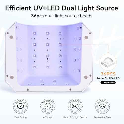 Makartt UV LED Nail Lamp: UV Light for Gel Nails Rechargeable Aurora 36W Gel Lamp with 4 Timers & Auto Sensor Professional Fast Curing Cordless Nail Light for Home Salon Manicure