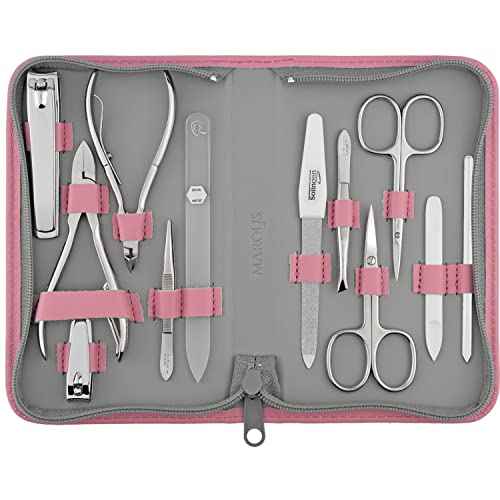 Manicure Set Women and Men ? 12-Piece Professional Grooming Kit with Premium Tools, Genuine Leather Case, and Exclusive Glass Nail File for Hand & Foot Care, German Quality
