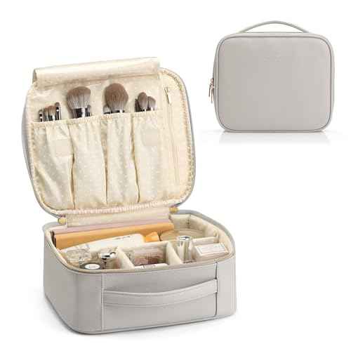 Vlando Travel Makeup Cosmetic Case Organizer Portable Storage Bag with Adjustable Dividers for Cosmetics Makeup brushes, girls, women, friends.£¨gray£©