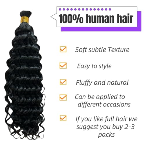 Human Braiding Hair Boho Braids Human Hair Water Wave Bulk Human Hair for Braiding No Weft Bundle Brazilian Virgin Curly Hair Extensions Natural Color 20 Inch 1pack/100g