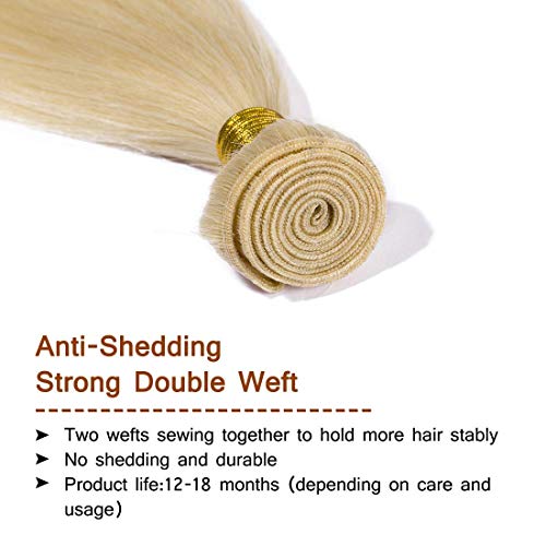 613 Brazilian Virgin Hair Bundles Blonde Silky Straight Human Hair Extensions Replacement Bundle for Women 26 inches