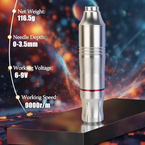 Tattoo Pen Kit Tattoo Cartridge Needles Tattoo Machine for Beginners Rotary Tattoo Pen Kits Complete Tattoo Sets (SILVERY)
