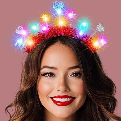 BARTOSI Valentine's Day Headbands Light Up Headband Love Heart Hair Band Hair Accessories for Women