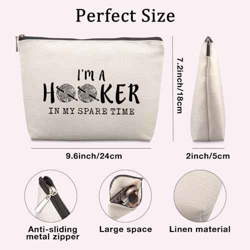 Funny Crochet Gifts Makeup Bag, Crochet Gifts for Crochet Lovers, Crochet Knitting Gifts Christmas Friendship Fun Gifts Funny Birthday Gifts for Women Friends Sister Mom Travel Cosmetic Bag