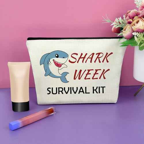 Sazuwu Shark Week Makeup Bags Cosmetic Organizer Shark Themed Gifts for Women Adults Animal Lovers Birthday Christmas Graduation Friendship Present
