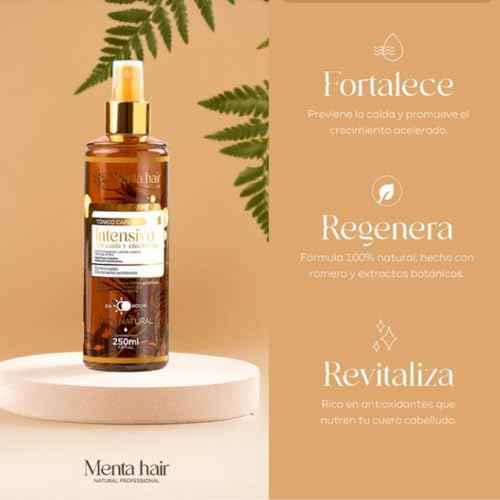 Tonico capilar anticaida y crecimiento con romero y jengibre Menta Hair - Vegan Natural Extracts - Horsetail, Moringa, Rosemary, Chamomile extract ? No Parabens 250ml Artesanal