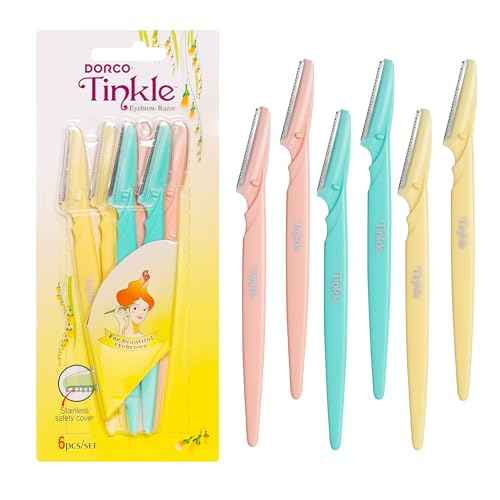 Tinkle Dermaplaning Tool 6ct, Dermaplane Razor for Women, Safe and Easy Peach Fuzz Remover, Eyebrow Trimmer with Protective Cover