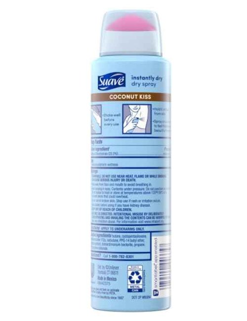 Suave Spray Deodorant Woman, Coconut Kiss deodorant women spray, Antiperspirant, 48-Hour Odor & Wetness Protection, 3.8 Oz (Pack 12)
