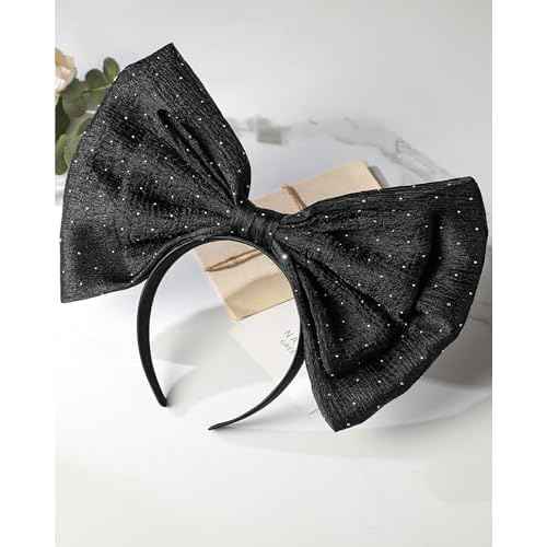 Big Black Bow Headband - Glitter Bows Headpiece for Women Girls, Cute Bowknot Hair Accessories for Birthday Halloween Christmas Cosplay Party Costume Derss Up