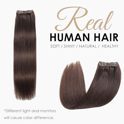 Extensions Brown Real Human Hair Darkest Brown 100g Invisible Removable Thick Straight Fishing Line 8 Pieces Per Set Clip in Extensions Human Hair (4# clip in human hair, 22 inches-100g)