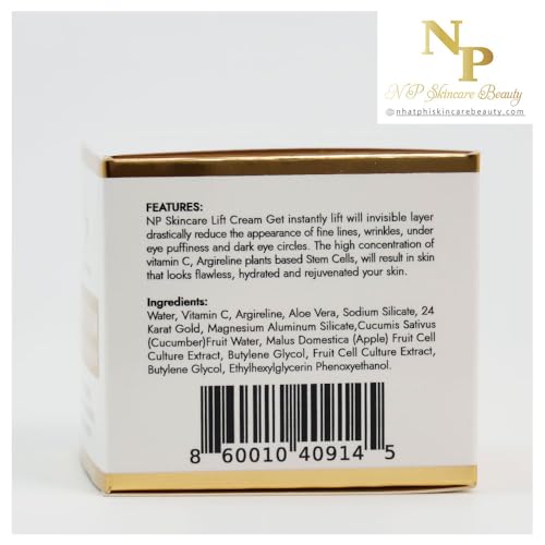 NP Skincare Instant Lift Cream with Vitamin C, Argireline, and Plant-Based Stem Cells for Moisturizing and Rejuvenated Skin - Visibly Reduces Wrinkles, Puffiness, and Dark Circles, 50 grams