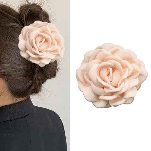 White Rose Hair Claw for Women Girls Nonslip Flower Hair Clip for Long Hair Accessories for Girls Sweet Hair Accessory for Vacation Parties Daily Wear Christmas Birthday Gifts for Women Girls