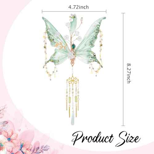 FRESHME Butterfly Hair Clip for Women - 1 Pc Green Fairy Hair Accessories with Tassel Butterfly Wings Elf Claw Clips Elven Hair Clamps for Photoshoot Prom Renfaire Fantasy Costume Cosplay