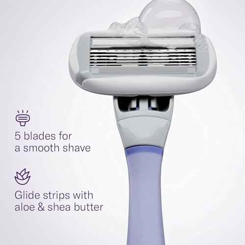 Flamingo Shaving Razor Set for Women - Original Razor Handle, 4 Blade Refills, and Shower Holder - Lilac
