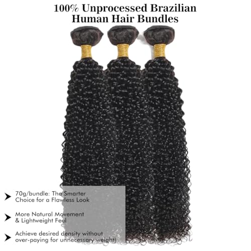 Kinky Curly Bundles Human Hair 18 20 22 Inch Human Hair Bundle 100% Unprocessed Brazilian Virgin Hair 3 Bundles for Black Women Weave Extensions Natural Black