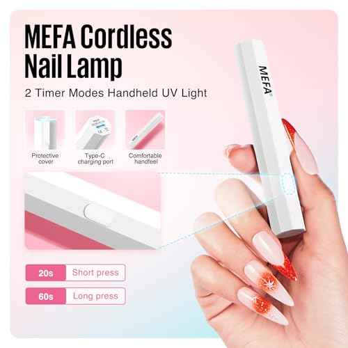 MEFA Handheld UV Light for Gel Nails, UV Nail Lamp with 2 Timer Settings, Portable Cordless Rechargeable USB Nail Dryer for Gel Nail Polish Fast Curing, LED Nail Lamp for Home DIY Salon Women