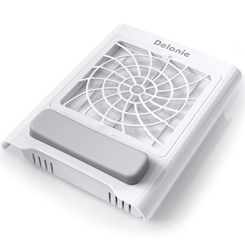 Delanie Cordless Nail Dust Collector for Nail Tech, Professional Rechargeable Portable Vacuum Nail Fan with Reusable Filter, White