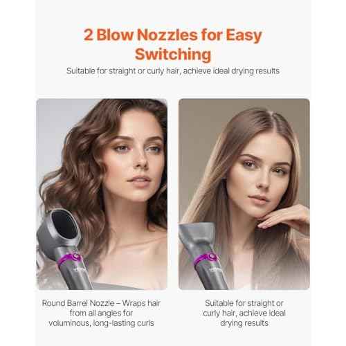 VEVOR Hair Air Styler and Dryer Brush, 5-in-1 Multi Hair Styler with 3 Brushes & 2 Nozzles, Ionic Blow Dryer Brush, Reduced Heat Damage, High-Speed Styling Tool for Volumizing Straightening Curling