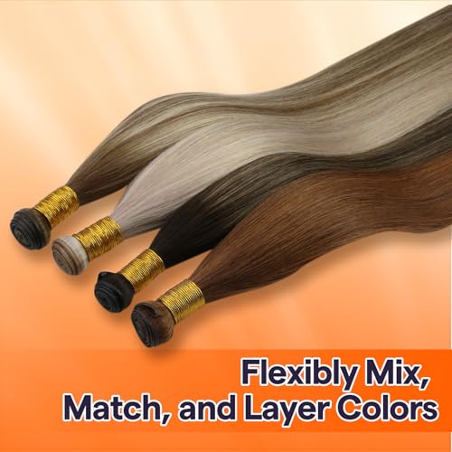 Full Shine Hand Tied Hair Extensions Human Hair Blonde Hair Weft Premium Remy Real Human Hair 60g Sew in Human Hair Extension Real Human Hair for Women 22 Inch