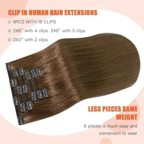 Light Brown Hair Extensions Clip in Human Hair 18 Inch 70g 7pcs Remy Hair Silky Straight 16clips One Pack for Women #6 Chestnut Brown Hair Extensions