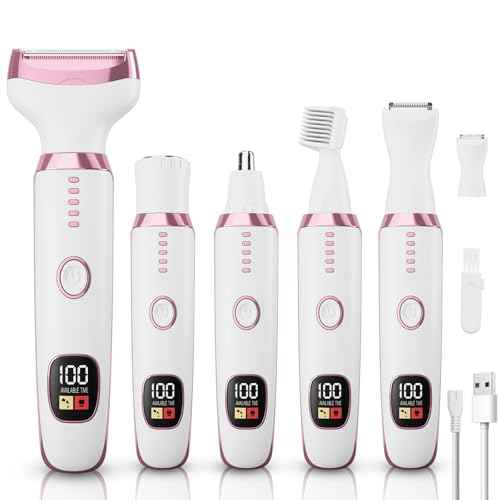 Electric Razor Shavers for Women 5 in 1 Electric Shaver for Women,Cordless Replaceable Facial Eyebrow Razors & Nose Hair Trimmer, Wet Dry Bikini Trimmer Pubic Hair Removal Gifts for Womens 3028A White
