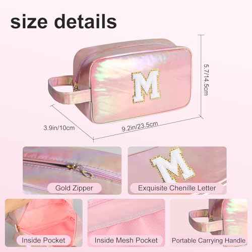 Personalized Initial Makeup bag for woman,Travel Makeup Bag,Gift for Women,Mom,Monogram Preppy Makeup Bag Cosmetic Bag Set (Letter M)