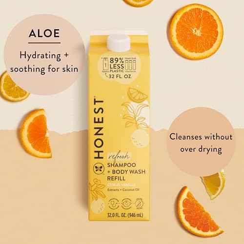The Honest Company 2-in-1 Cleansing Shampoo + Body Wash Refill Carton | Gentle for Baby | Naturally Derived, Tear-free, Hypoallergenic | Citrus Vanilla Refresh, 32 fl oz