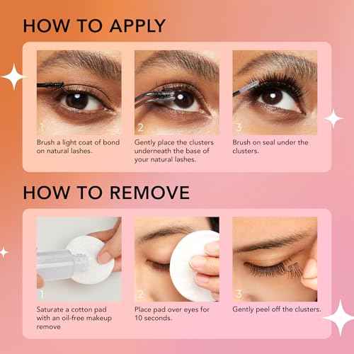 False Eyelashes, Lash Extension Kit 02, 9mm-16mm, Wide Band, Easy to Apply and Remove, No Damage to Natural Eyelashes, 72 Lash Clusters - Wispy